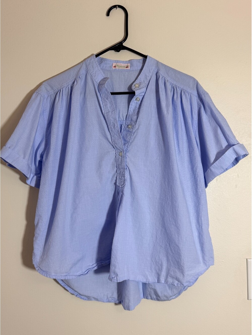 BONPOINT Short-Sleeved Blouse Cotton Pleats Oversized fit blouse S